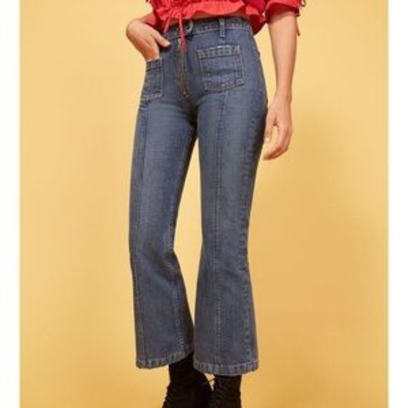 Reformation Green Top and Blue Jeans - Picture 2 of 5